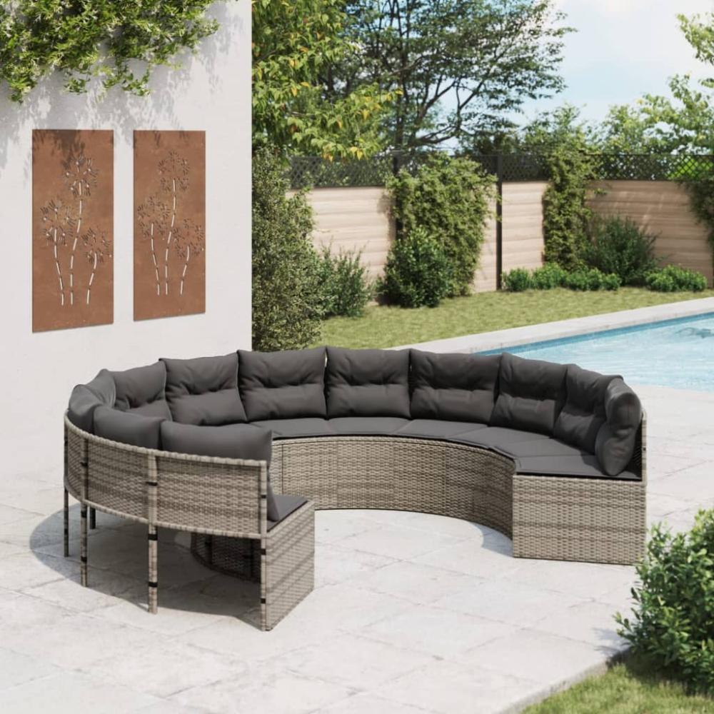 vidaXL Gartensofa mit Kissen Rund Grau Poly Rattan 3318541 Bild 1