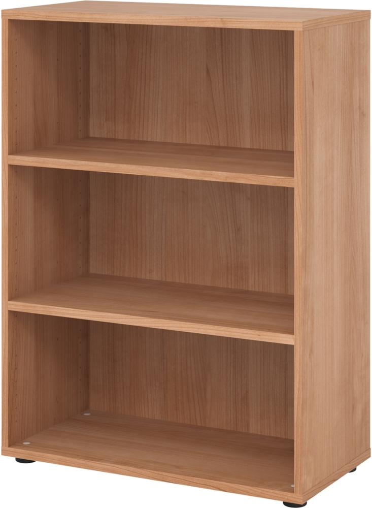 bümö Regal Nussbaum, Standregal aus Holz für 3 Ordnerhöhen - Bücherregal klein 80 cm breit, Aktenregal für Ordner & Bücher, kleines Büroregal, Holzregal, Ordnerregal, Buchregal Dachschräge, 938RE-N Bild 1