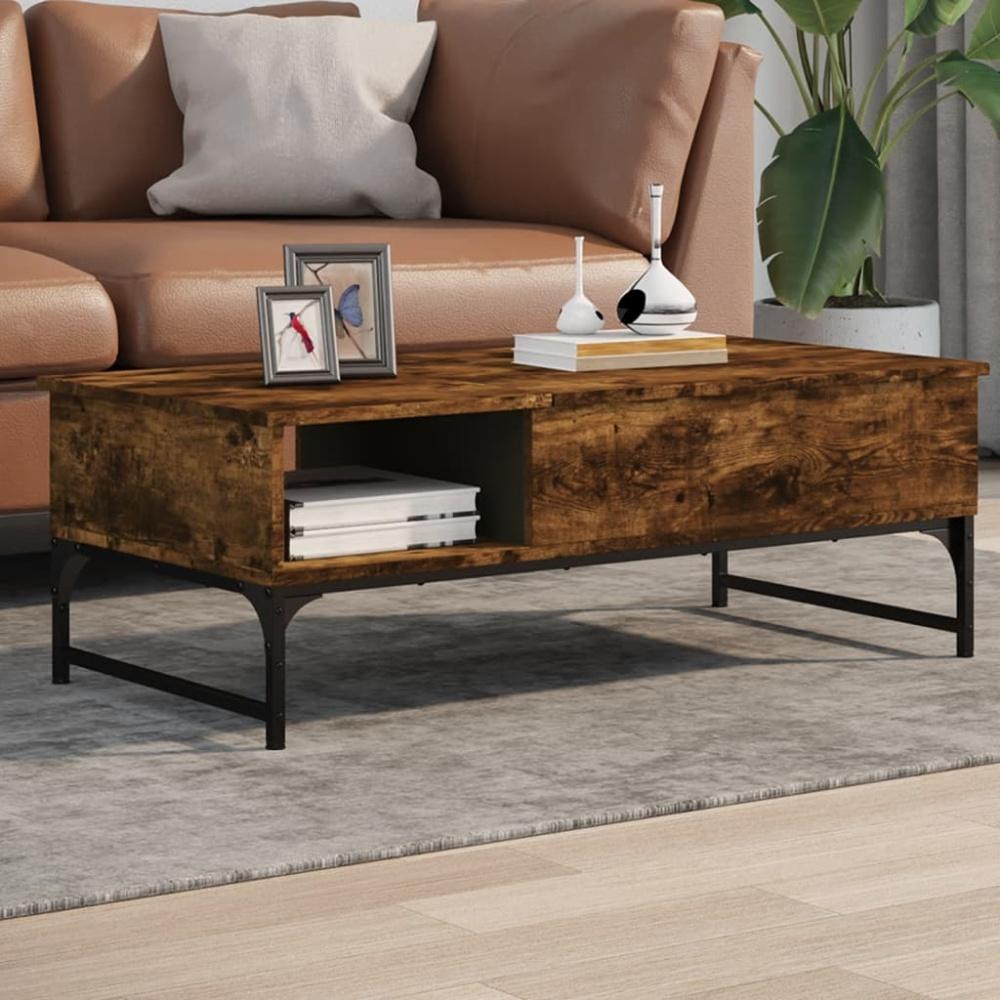 vidaXL Couchtisch Räuchereiche 100x50x35 cm Holzwerkstoff und Metall 845393 Bild 1