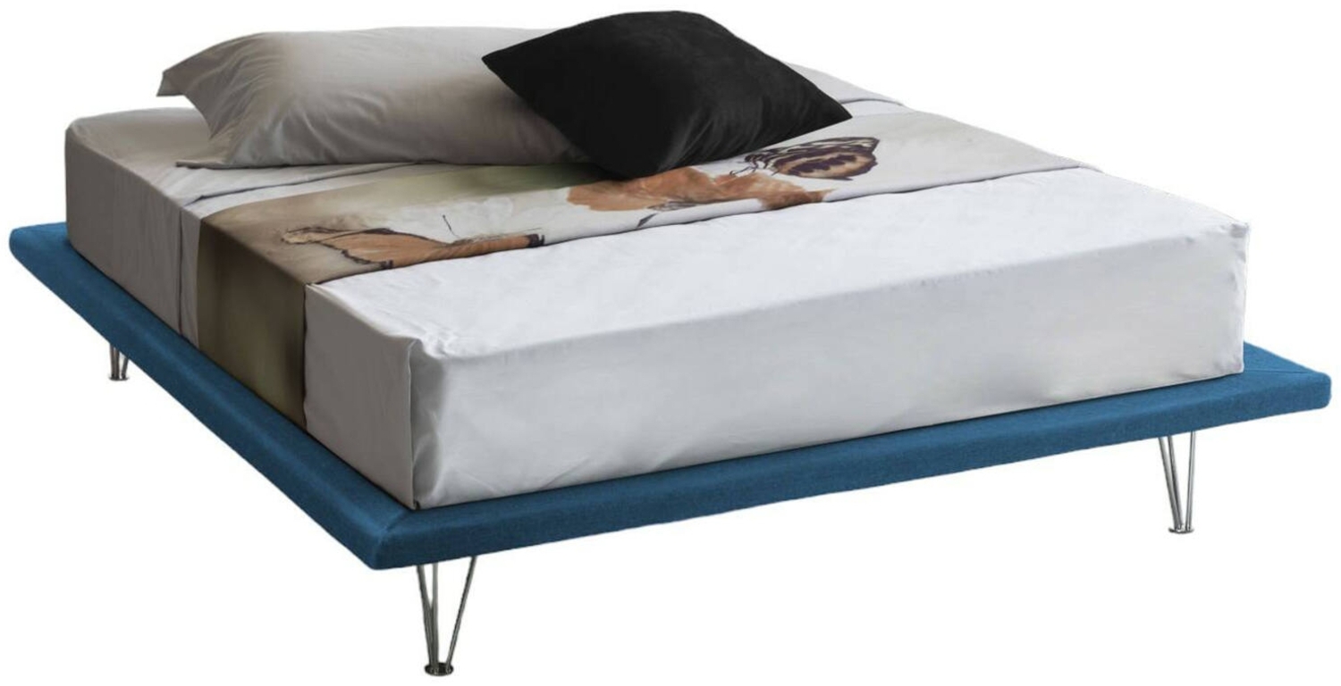 Dmora Pietersite Doppelbett, Festbett aus Stoff mit Füßen, 100 % Made in Italy, geeignet für Matratze 160x200 cm, Blau Bild 1