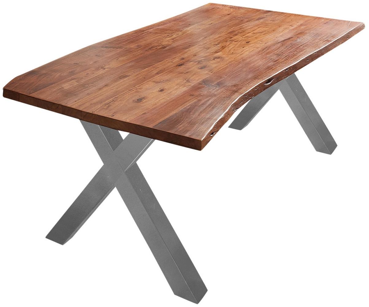 Esstisch Baumkante massiv Akazie nussbaum 200x100 silber XANTEN 524871 Bild 1