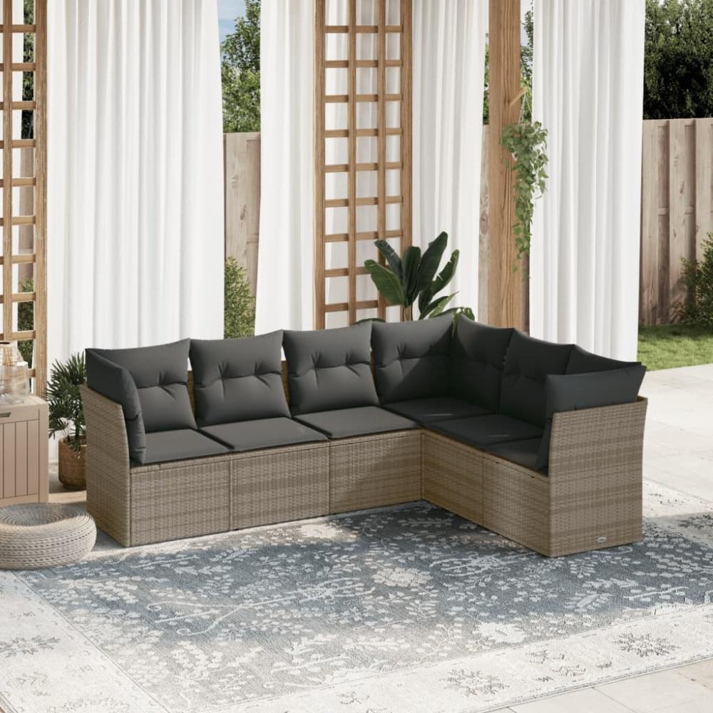 vidaXL 6-tlg. Garten-Sofagarnitur mit Kissen Grau Poly Rattan 3217680 Bild 1