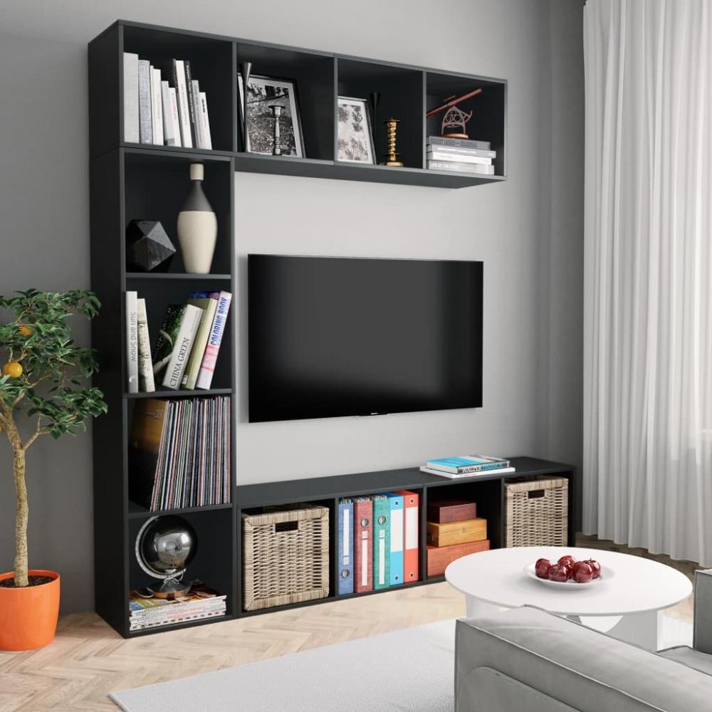 vidaXL 3-tlg. Bücher-/TV-Schrank Set Schwarz 180x30x180 cm 278789 Bild 1