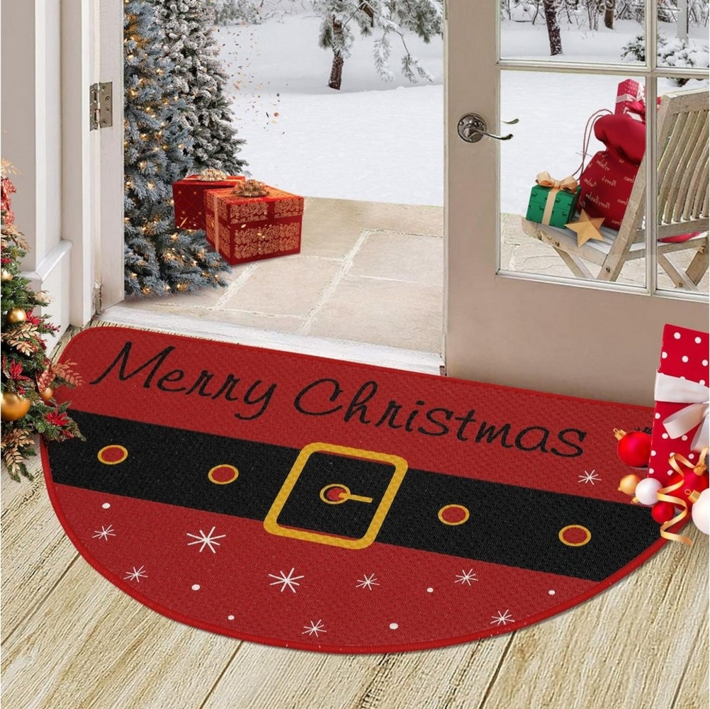 GarveeMore Teppich Türmatten Rote Weihnachten Halbkreis Weihnachten Willkommen Türmatten Bild 1