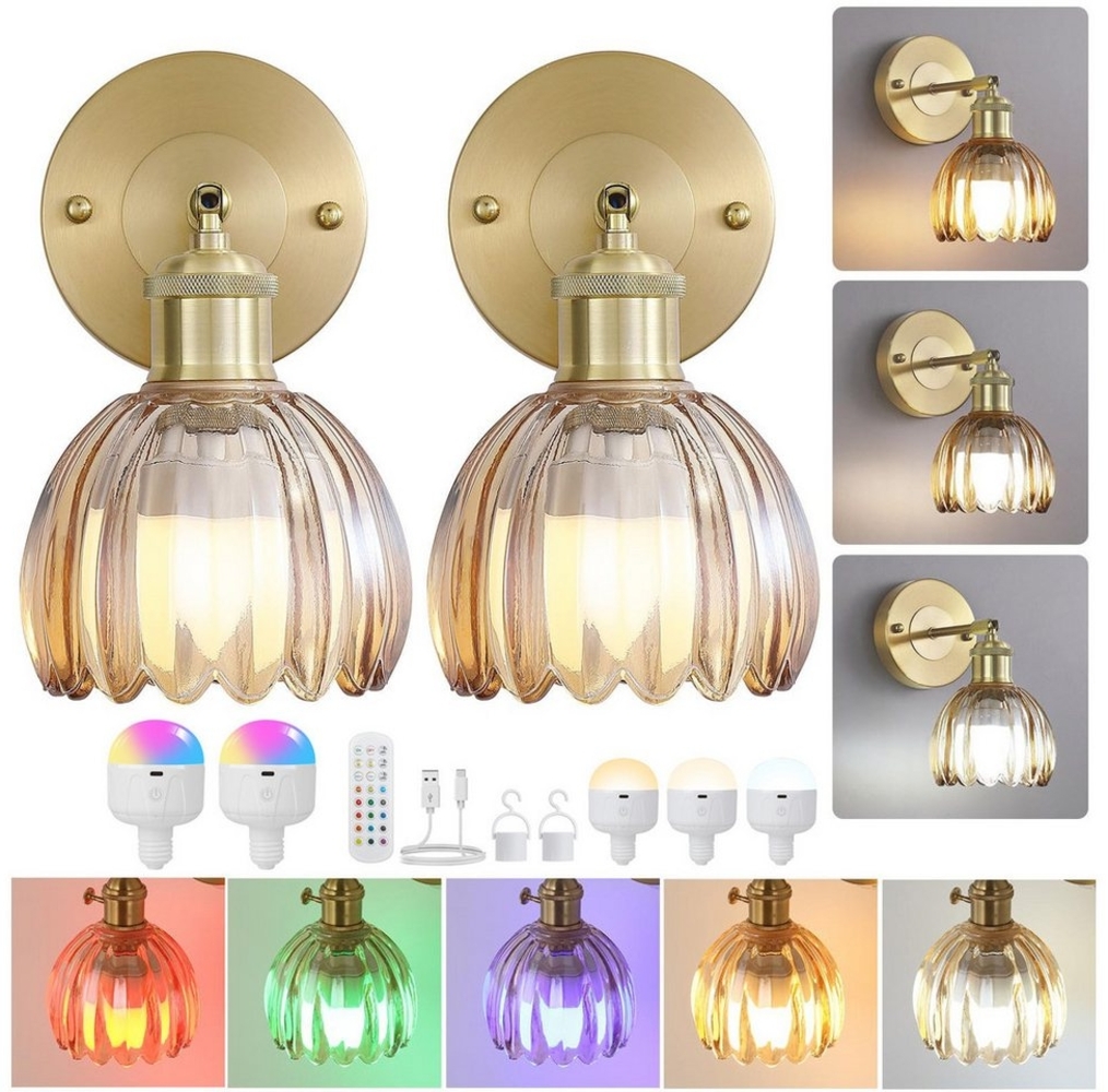Sunicol LED Wandleuchte Dimmbar Wiederaufladbar Gold Wandleuchten, 3 Farbtemperaturen+RGB, LED fest integriert, mit Glühbirne, Zeitschaltuhr, Speicherfunktion, Kabellos Bild 1