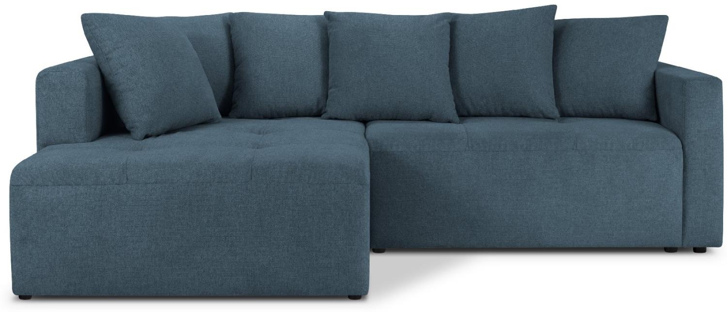 Micadoni Ecksofa mit Bettfunktion und Box Elie 4-Sitzer Links Strukturierter Stoff Blau Bild 1