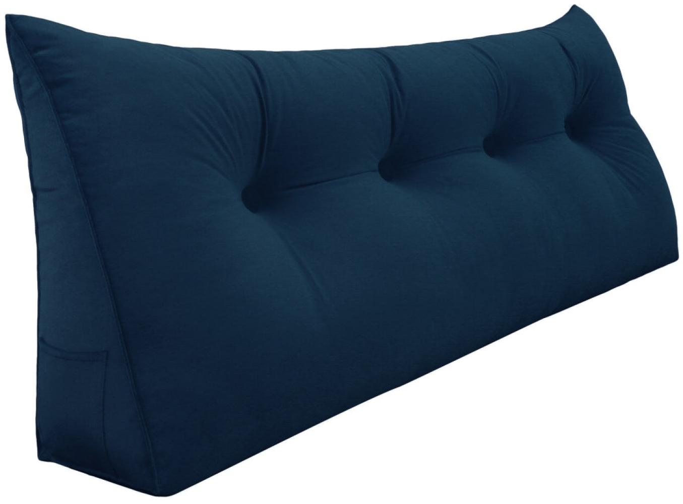 VERCART Großes Keil Lesekissen, Langes Bettruhe Rückenkissen, Dekoratives Kopfteilkissen, Dreieckiges Positionierungs Körperkissen für Tagesbett oder Couch, Samt Blau, 120cm Bild 1