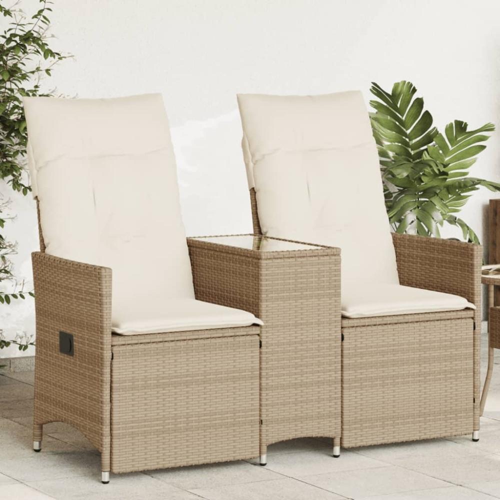 vidaXL Gartensofa 2-Sitzer Verstellbar mit Tisch Beige Poly Rattan 365713 Bild 1