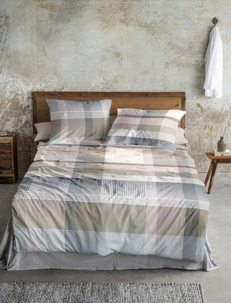Irisette Wave Mako-Satin Bettwäsche 135x200 Karo kariert natur grau sand 8891-80 Bild 1