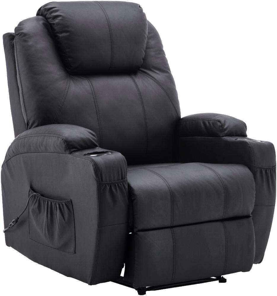 MCombo Elektrisch Relaxsessel Massagesessel, mit Liegefunktion, mit Vibration, Heizung, Kunstleder, Schwarz, 92 x 92 x 109 cm Bild 1