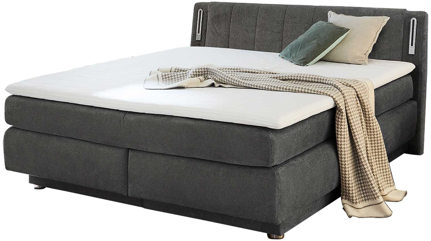 Boxspringbett Lisa-Mix / Lotta-Mix, Flachgewebe, Stoff, Grau, 193 x 96 x 217 cm Bild 1