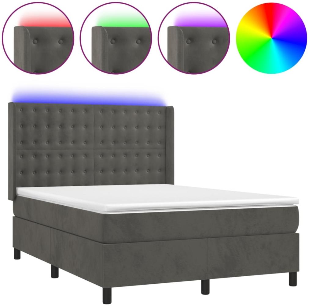 vidaXL Boxspringbett mit Matratze & LED Dunkelgrau 140x190 cm Samt 3139800 Bild 1