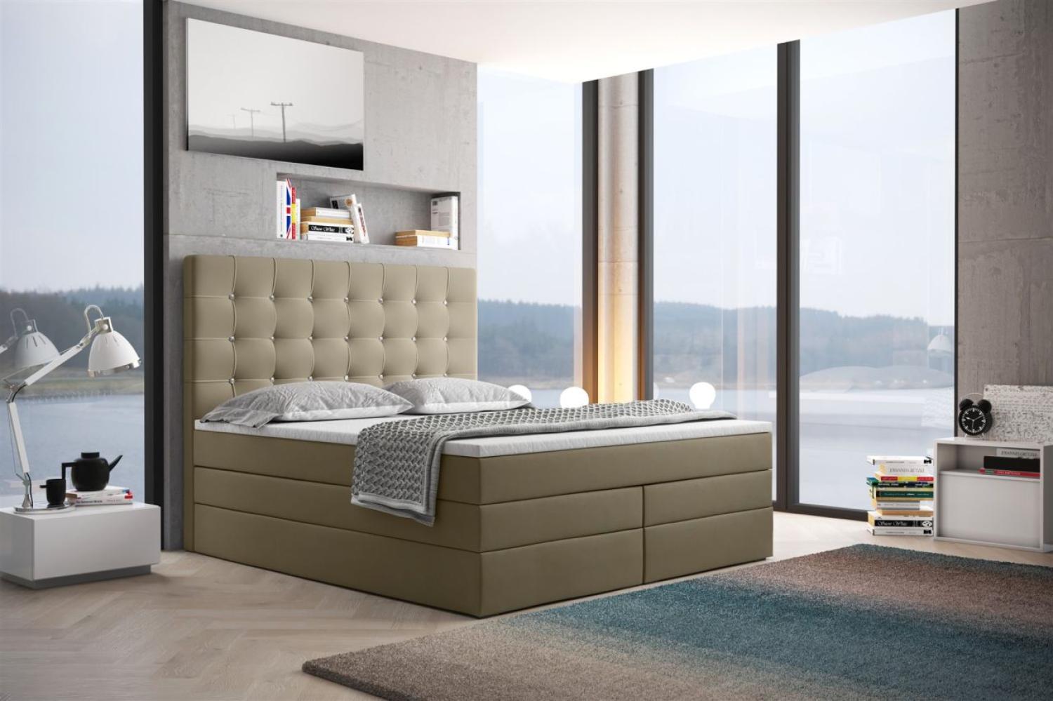 Boxspringbett Schlafzimmerbett TRIANA DELUX 140x200cm in Stoff Cappuccino Bild 1