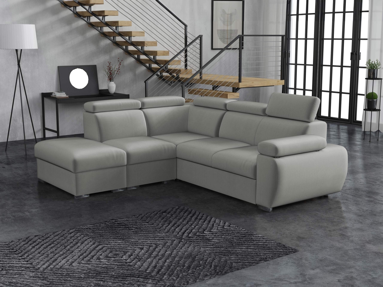 Ecksofa Boston 2RR1P mit Einstellbare Kopfstützen (Farbe: Paros 5, Seite: Links PUFAP+R+1P(65)+2R) Bild 1