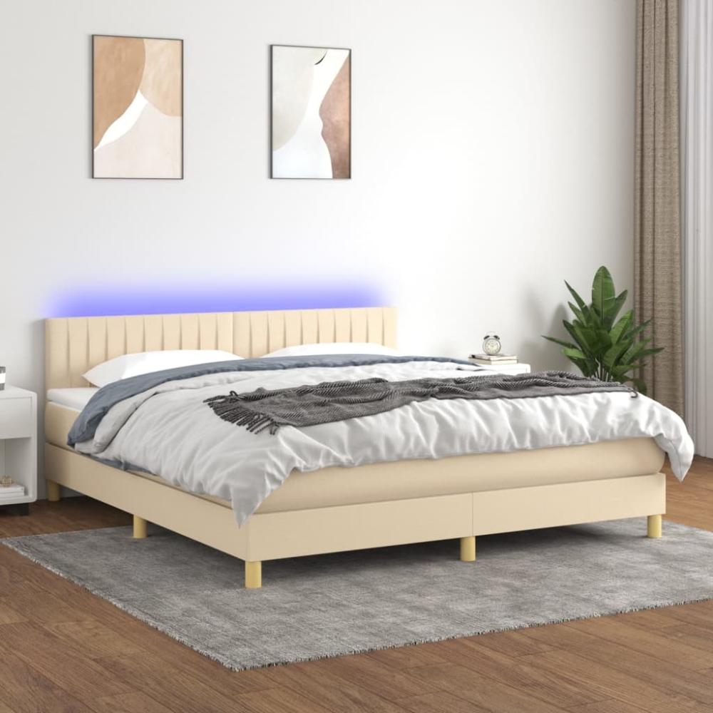 vidaXL Boxspringbett mit Matratze & LED Creme 160x200 cm Stoff 3133890 Bild 1