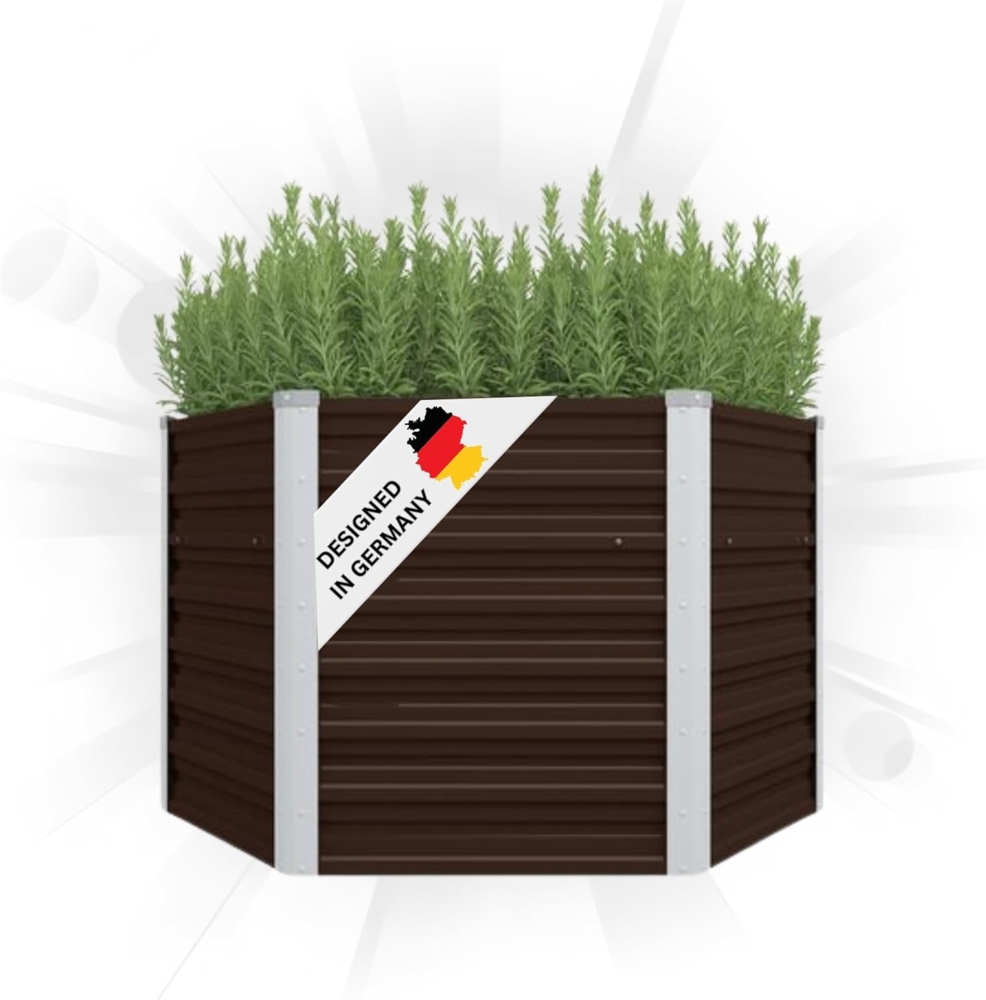DELUKE® 6-eckiges Hochbeet für Garten NOA Braun 129x129x77cm Verzinkter Stahl Hochbeet Metall Gartenbeet Kräuterbeet Blumenbeet Beet hoch Frühbeet für Garten Gemüsebeet Bild 1