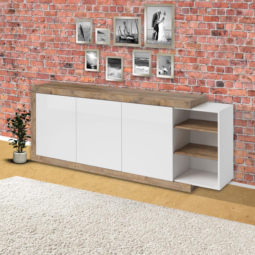 Sideboard "Sintra" Kommode 220cm weiß Hochglanz samdal eiche Bild 1