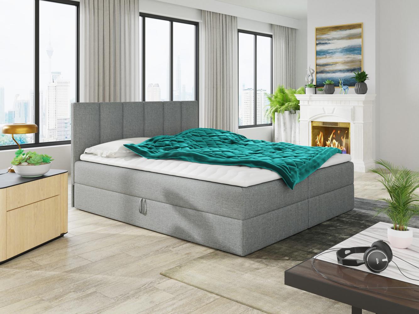 Boxspringbett Star mit Topper, Bonell-Matratze und 2 Bettkästen, Doppelbett, Polsterbett, Bett (Grau (Inari 91), 160 x 200 cm) Bild 1