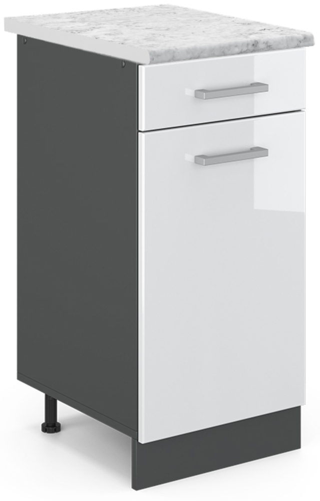 Küchenunterschrank R-Line Weiß Hochglanz 40 cm AP Marmor Vicco Bild 1