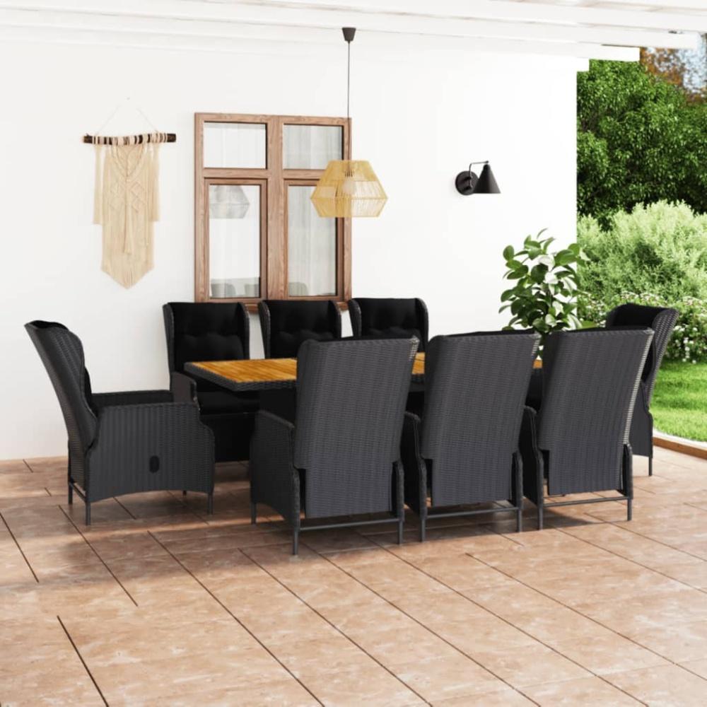 vidaXL 9-tlg. Garten-Essgruppe mit Auflagen Poly Rattan Dunkelgrau 3060139 Bild 1