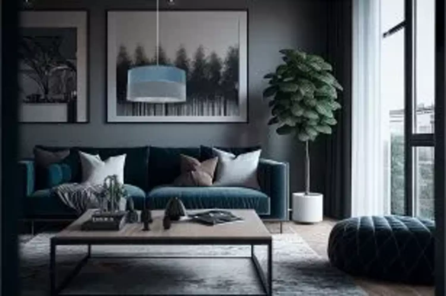 BPS Koncept 0Ex0-006-50 Hängeleuchte TWIST Velourss strukturiert und Satin auf PVC-Basis blau, silber 1xE27 60W H:107 Ø50cm dimmbar Bild 1