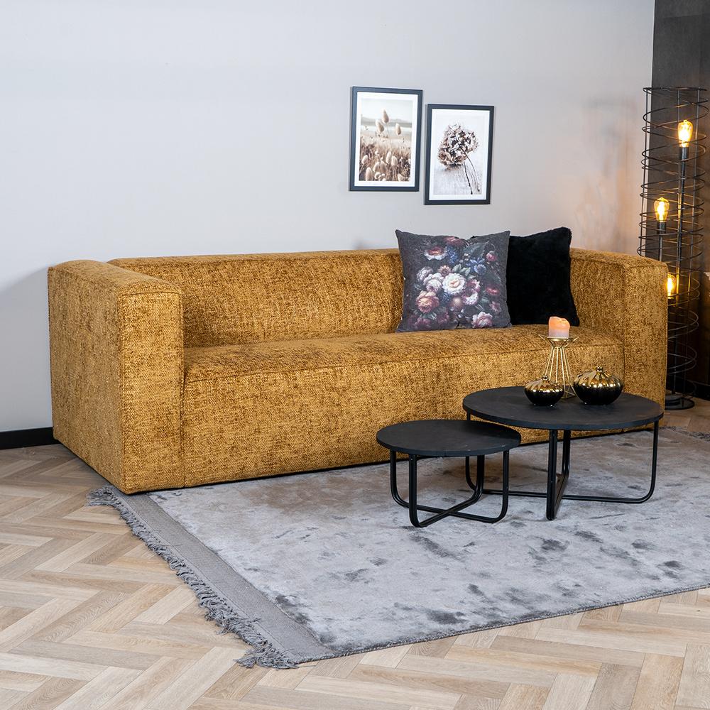 Bronx71 Chenille Sofa Memphis 3-Sitzer ockergelb/cognac Bild 1