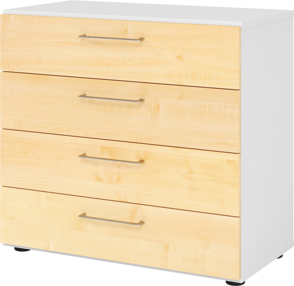 bümö smart Schubladenschrank, Büroschrank 80cm breit in Weiß/Ahorn mit 4 Schüben - Bürocontainer aus Holz, Container mit Metallgriffen & Soft-Stop Schubladen, 928S4-W-3-BS Bild 1