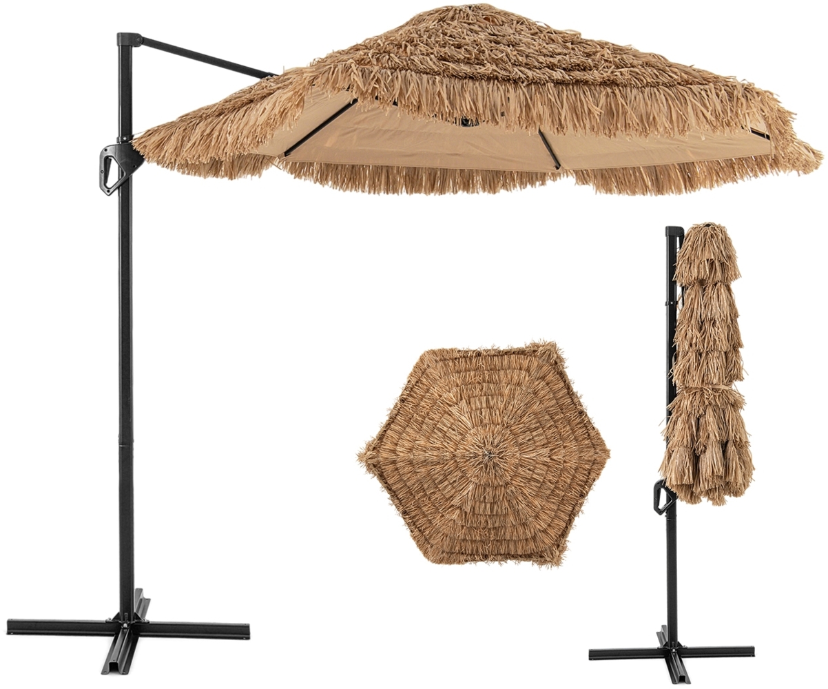 283 cm Cantilever Hula Tiki Thatch Patio Sonnenschirm im hawaiianischen Stil mit belüftetem Top Sonnenschutzdach Natur Bild 1