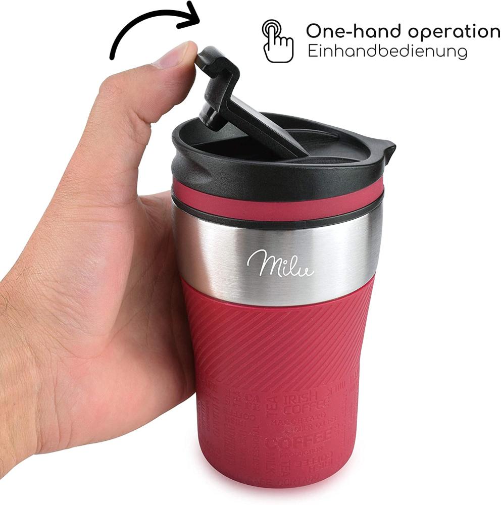 Milu Thermobecher Isolierbecher Kaffeebecher to go - 210ml 100% Auslaufsicher - Trinkbecher aus Edelstahl - Autobecher doppelwand Isolierung - Thermo Becher - Travel Mug (Rot) Bild 1