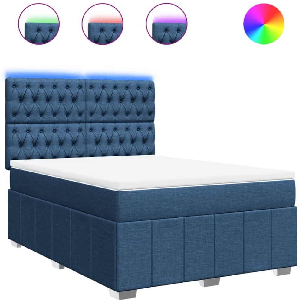 vidaXL Boxspringbett mit Matratze Blau 160x200 cm Stoff 3294032 Bild 1