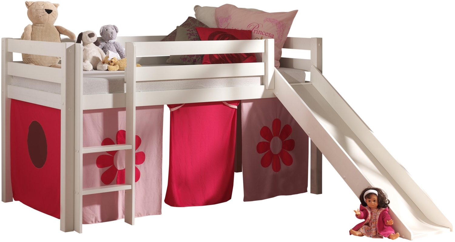 Vipack 'Pino' Halbhochbett weiß, inkl. Rutsche, Vorhang 'Pink Flower' Bild 1