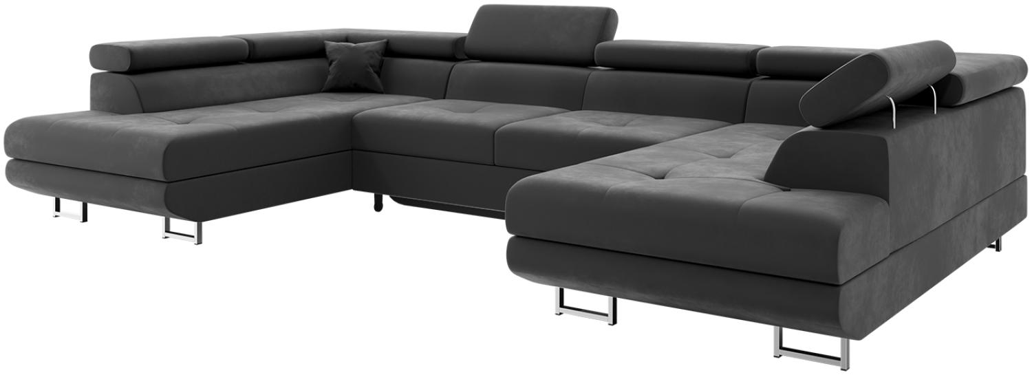 MEBLINI Schlafcouch mit Bettkasten - CARL - 338x203x55cm - Grün Samt - Ecksofa mit Schlaffunktion - Sofa mit Relaxfunktion und Kopfstützen - Couch U-Form - Eckcouch - Wohnlandschaft Bild 1