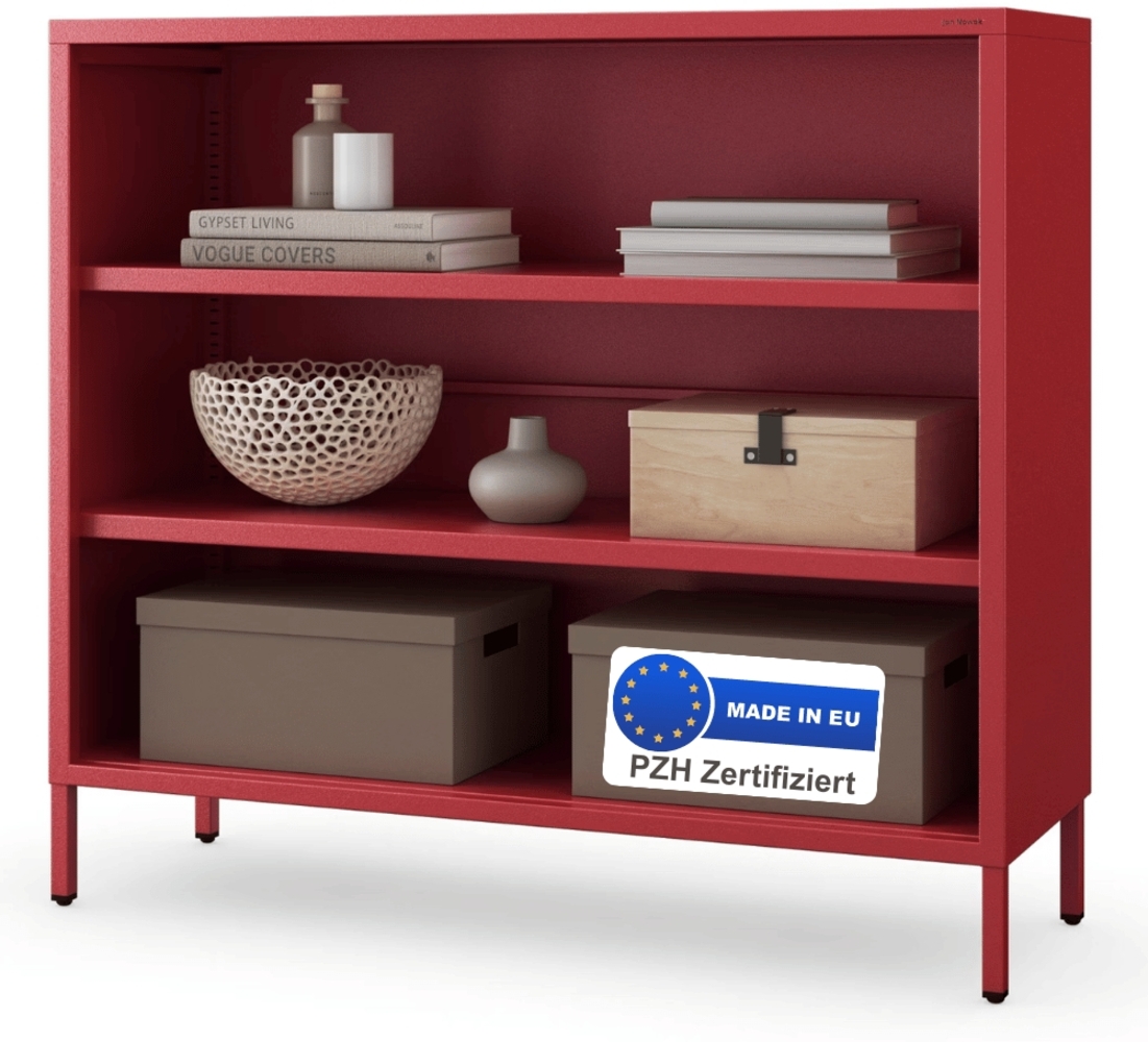 Metall Kommode offen WORF - 4 Ebenen, Industrie-Design | Metallregal klein Standregal Stahl Büro Wohnzimmer Arbeitszimmer, 90x100x35cm Rot Bild 1