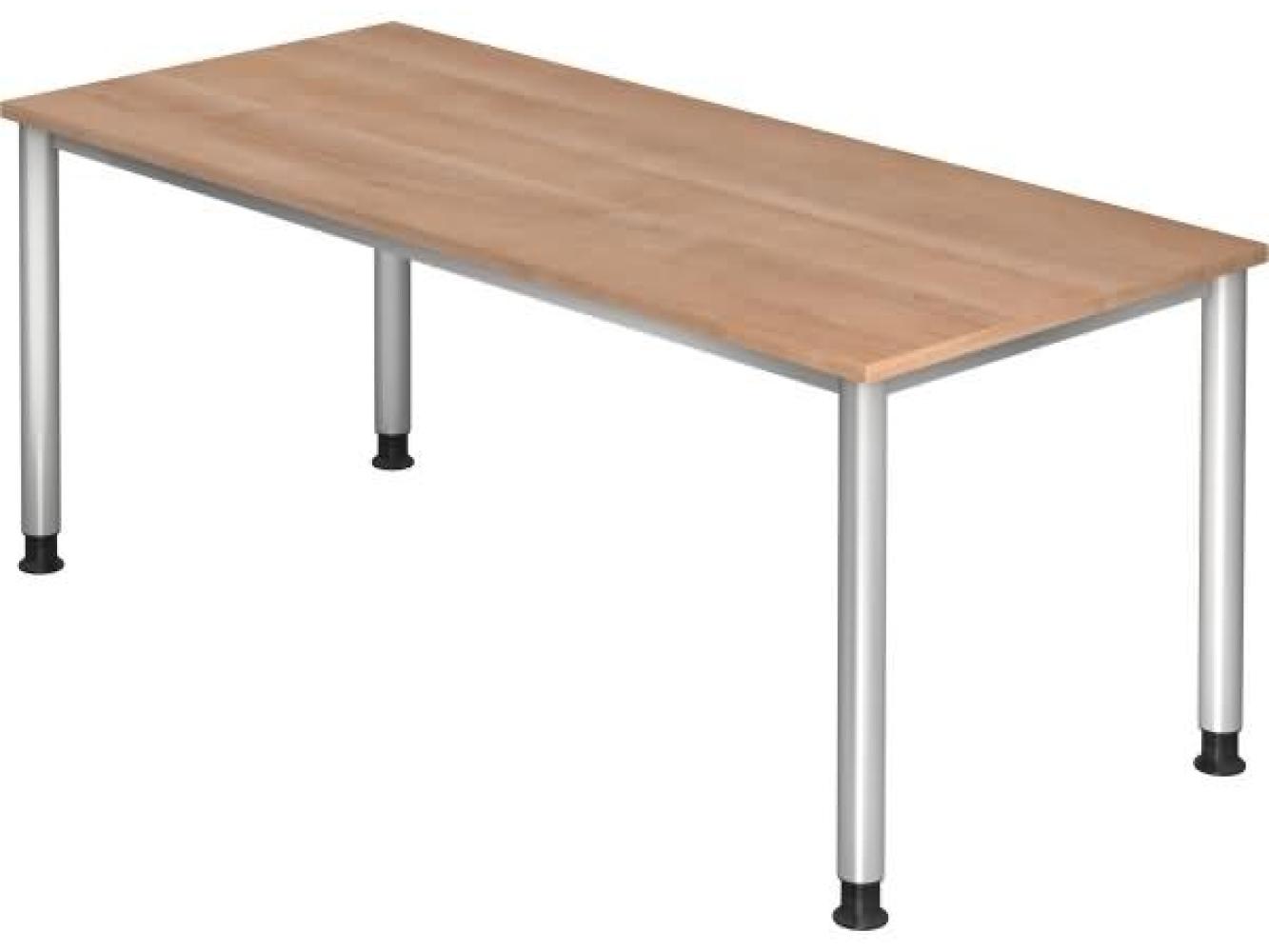 Schreibtisch HS19 4-Fuß rund 180x80cm Nussbaum Gestellfarbe: Silber Bild 1