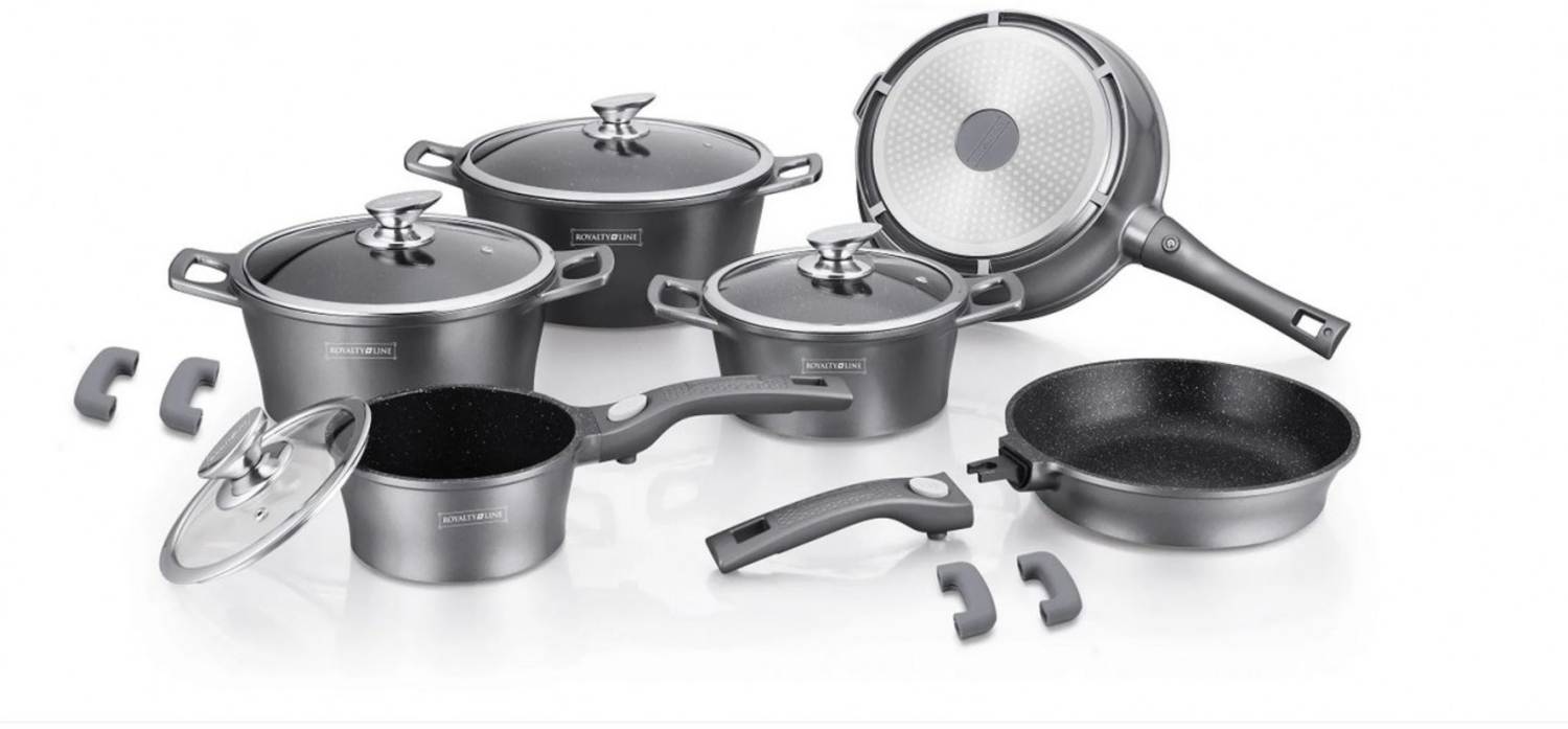 Kochtopf Kasserolle Bratpfannen Set 14-tlg Royalty Line RL-ES2014M Silber Bild 1