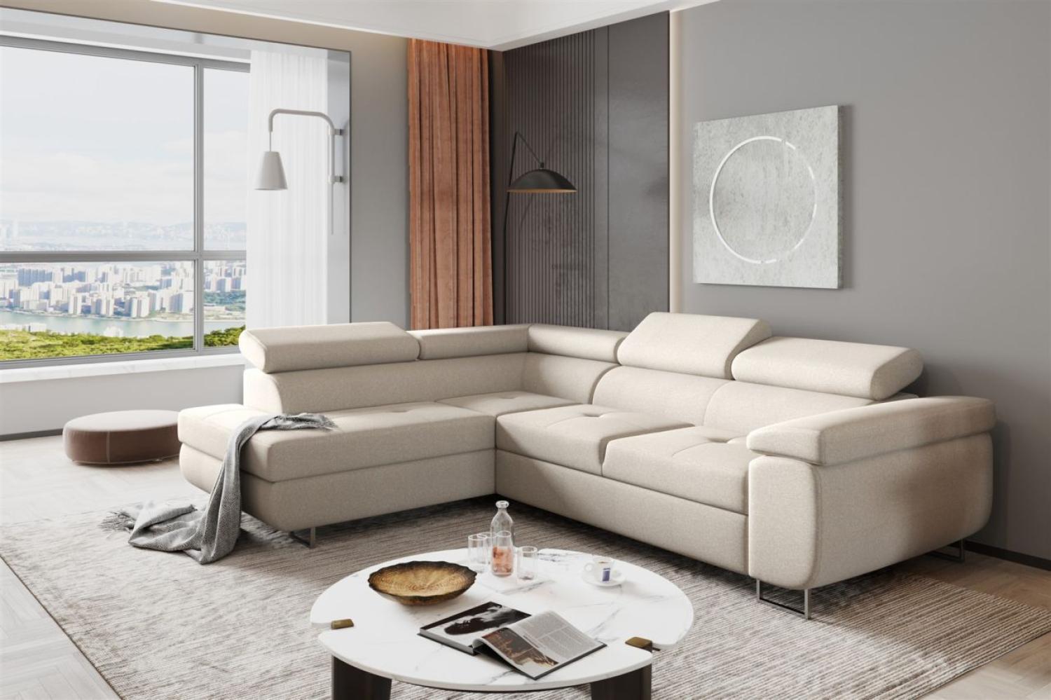 Couchgarnitur JADE Stoff Beige mit Schlaffunktion Ottomane Links Bild 1