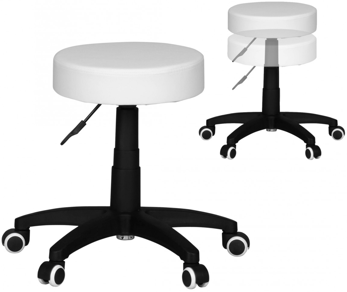 Kadima Design Büro- und Kosmetikhocker mit Leder-Optik, 360° drehbar, höhenverstellbar 44-55 cm, stabil. Weiß, 50 x 50 x 55 cm Bild 1