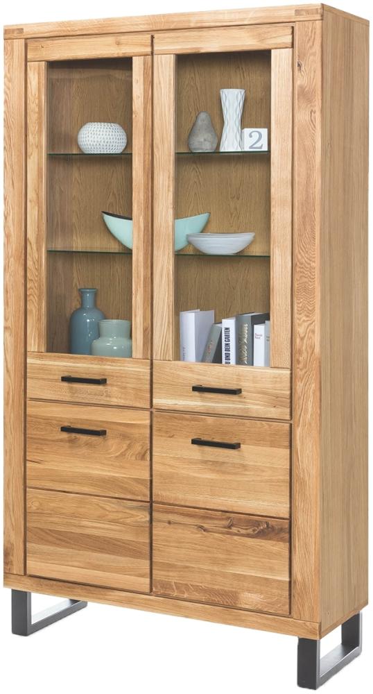 Vitrine >Tom-I< in Wildeiche / schwarz aus Teilmassiv - 110x200x40cm (BxHxT) Bild 1