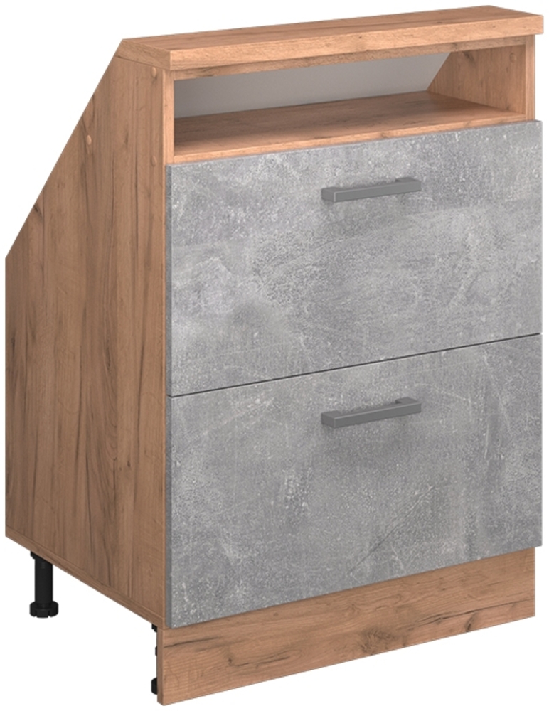 Küchenschrank für Dachschrägen R-Line Beton 60 cm mit 2 Schubladen Vicco Bild 1