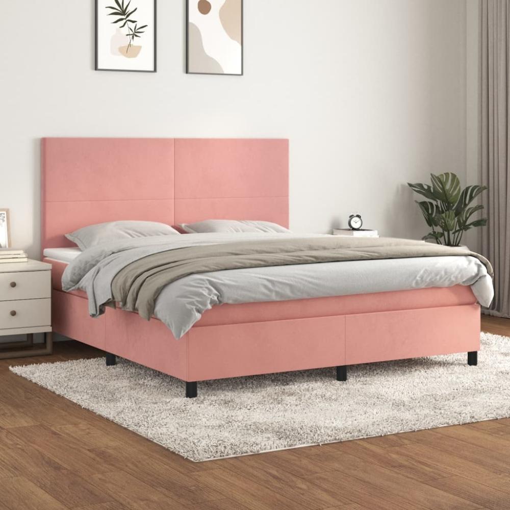 vidaXL Boxspringbett mit Matratze Rosa 160x200 cm Samt 3142916 Bild 1