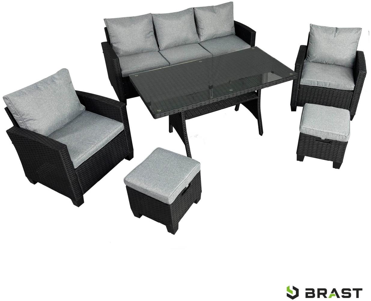 BRAST Gartenmöbel Set Delight Schwarz/Grau bis zu 7 Personen inkl. extra Dicke Kissen Outdoor Loungemöbel Sitzgruppe Essgruppe Garnitur Bild 1