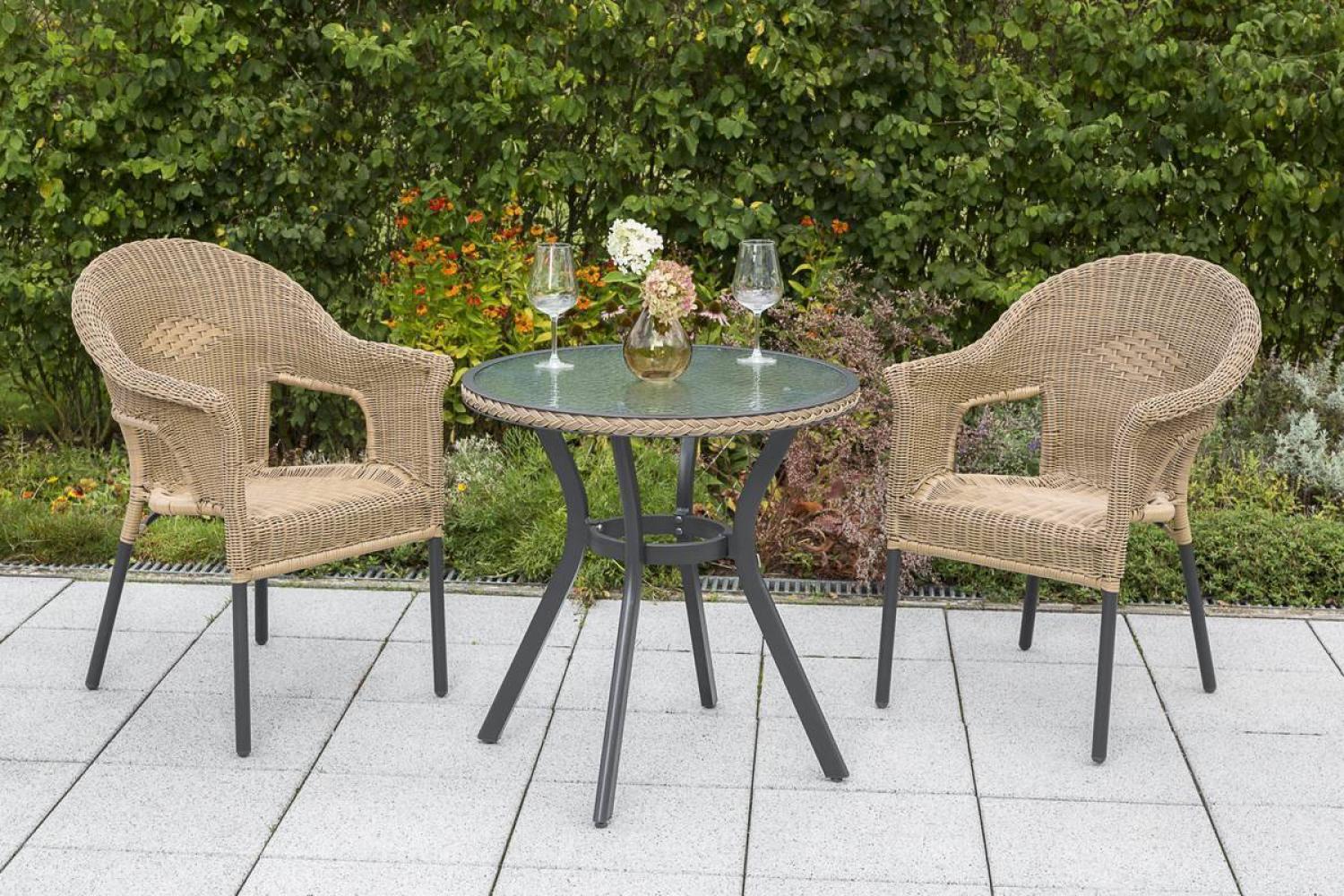 YOURSOL by Merxx Gartenmöbel Set Ravenna 2 Personen mit rundem Tisch Ø 70 cm, stapelbare Korbstühle Bild 1