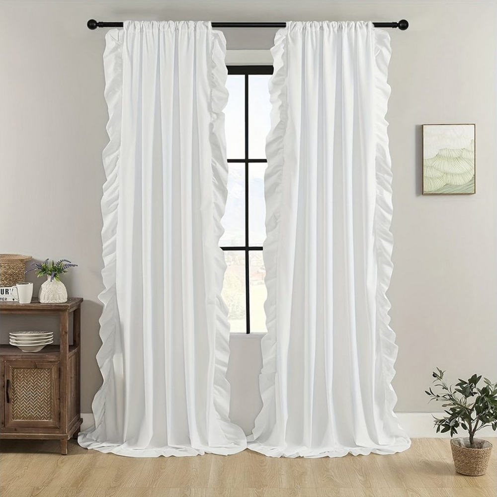 Qelus Gardine Rüschenvorhänge Vorhänge Rüsche Gardinen für Schlafzimmer Wohnzimmer, (2 St), 132x213/132x241/132x274cm Weiß Bild 1