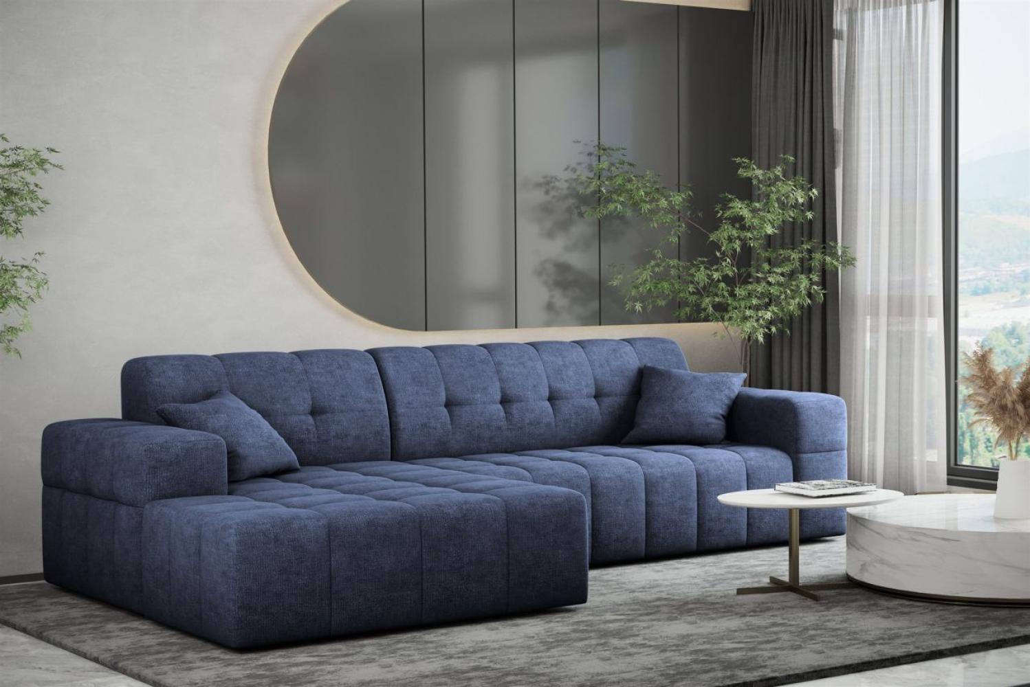 Ecksofa Designersofa NANCY in Stoff Perfekt Harmony Marineblau Ottomane Links Bild 1