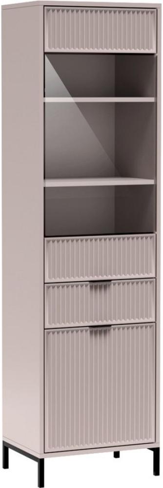 Lomadox Vitrine LAURO-161 Vitrinenschrank Wohnzimmer Kaschmir beige Rillen B/H/T 55/196/41 cm Bild 1