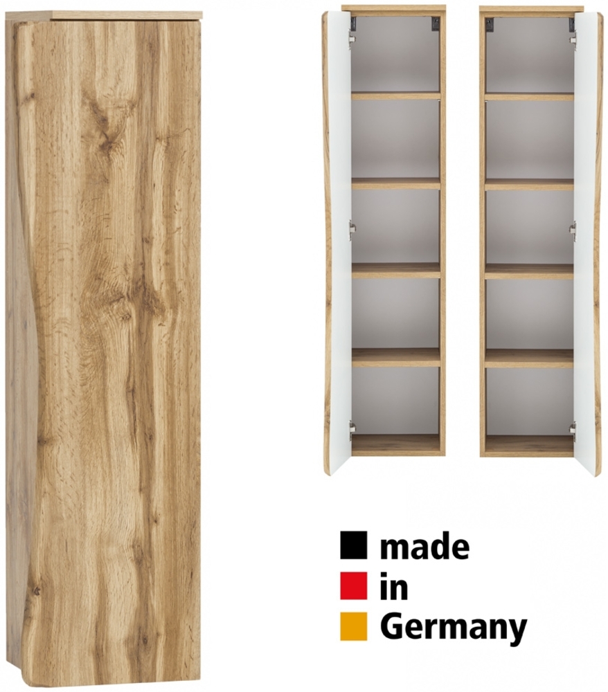 Badezimmer Hochschrank KAHLA-03 in Wotan Eiche Nb. Front mit Baumkantenoptik, B/H/T: ca. 37,5/130/35 cm Bild 1