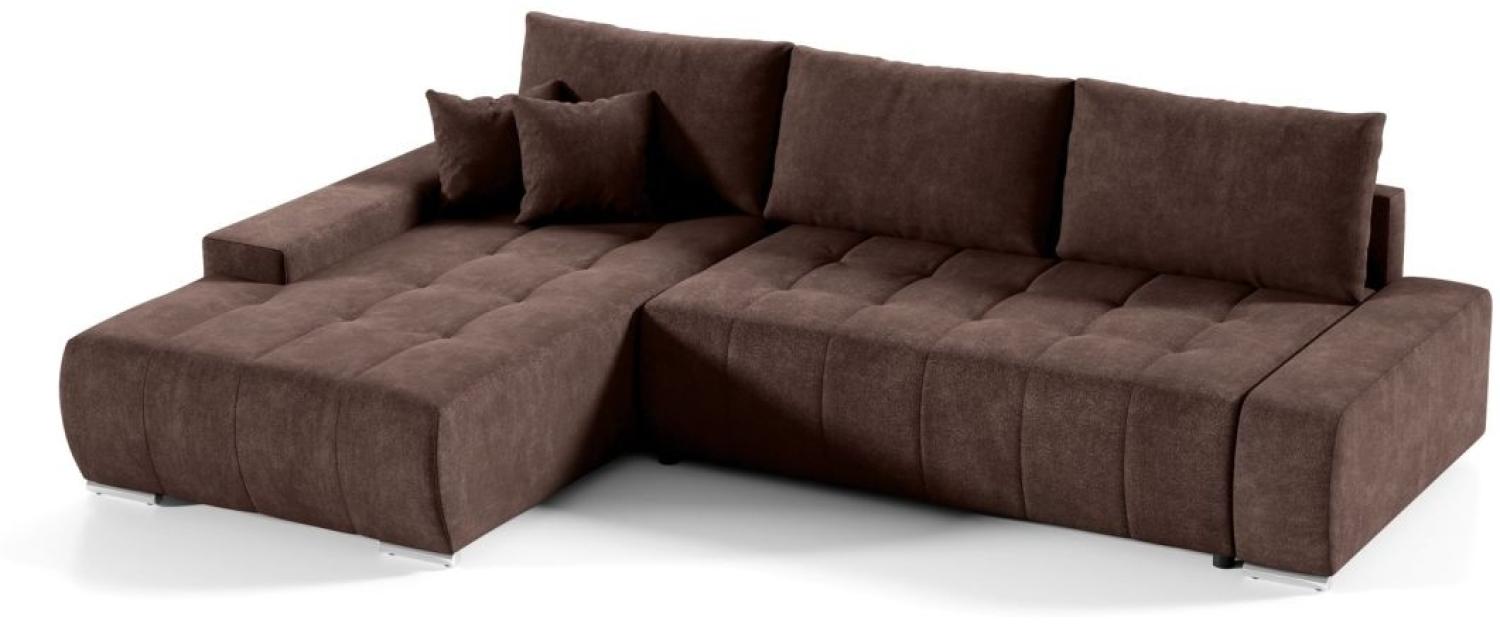 Ecksofa Sofa mit Schlaffunktion VOGAR Stoff Aston Braun Ottomane Links Bild 1