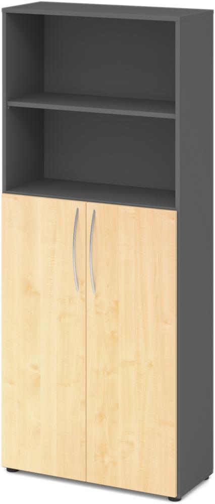 bümö Mehrzweckschrank 80cm breit, Aktenschrank o. Schuhschrank hoch, Regal Schrank-Kombi, Küchenschrank in Graphit/Ahorn aus Holz, Vorratsschrank & Haushaltsschrank mit Metallgriffen, 4770-G-3-BM Bild 1