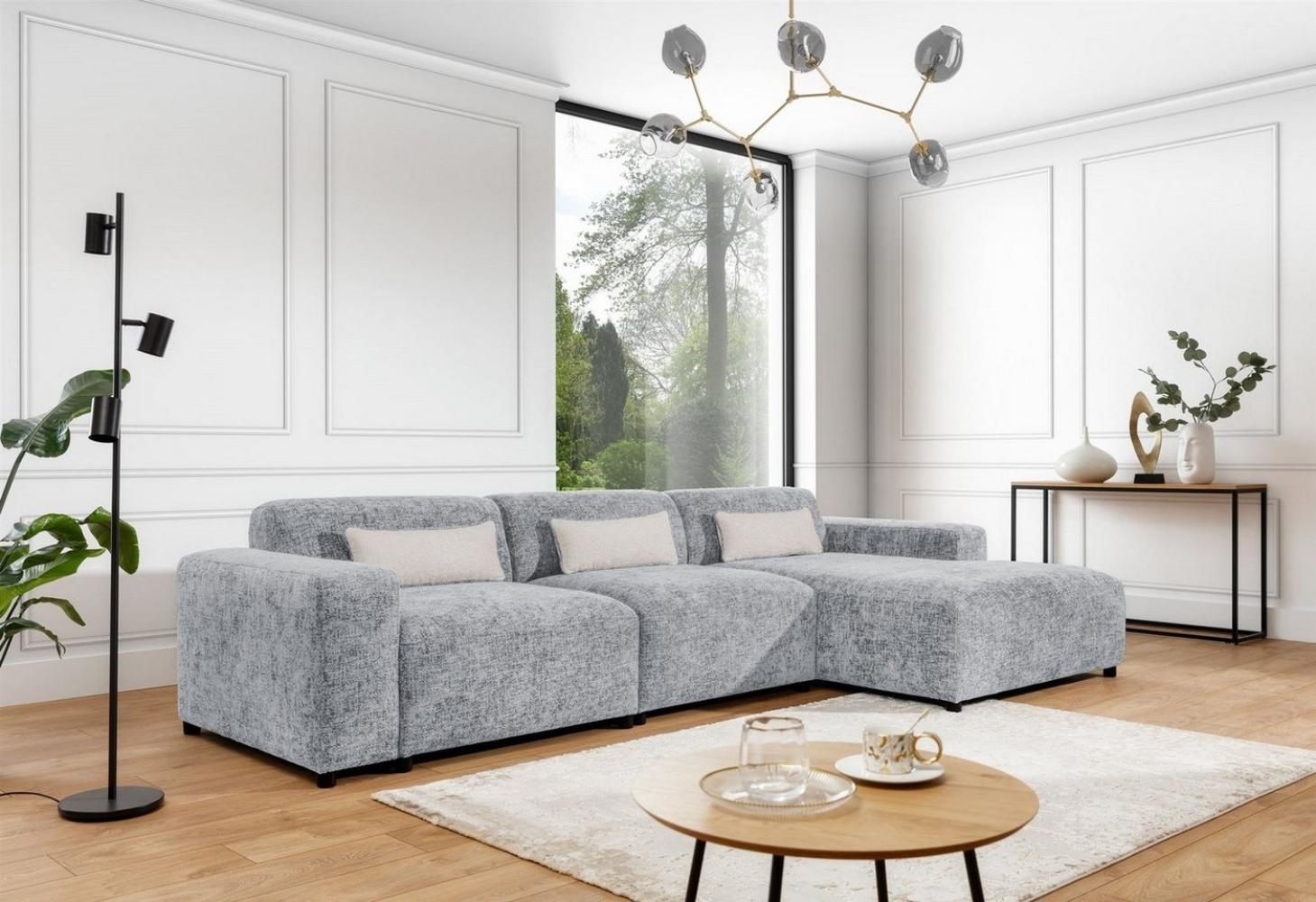 Ecksofa Designersofa ROMY MAX in Stoff Enjoy Me Hellgrau Ottomane Rechts Bild 1