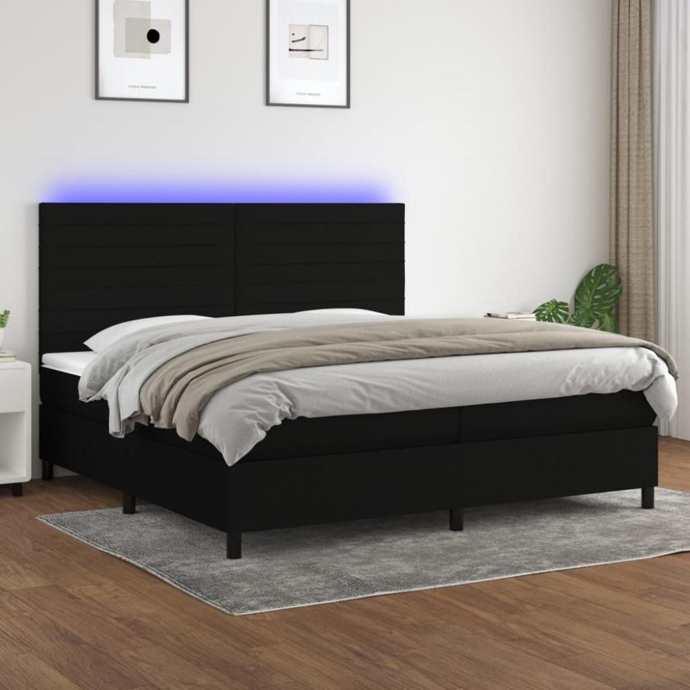 Boxspringbett mit Matratze & LED Stoff Schwarz 200 x 200 cm, Härtegrad: H2 [3134983] Bild 1